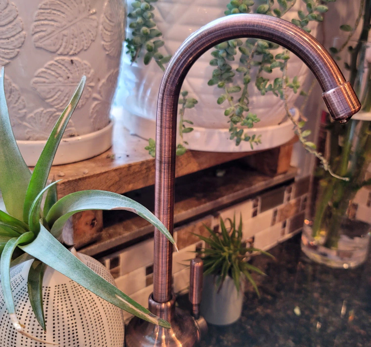 copper faucet installed
